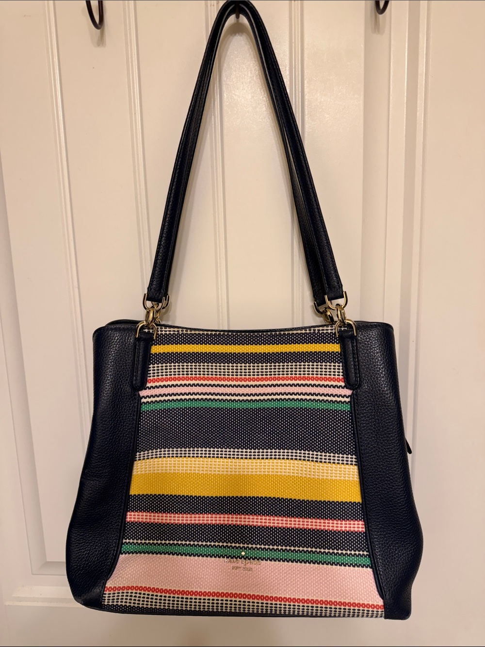 kate spade Black Shoulder Bag with Multicolor Stripe Front
